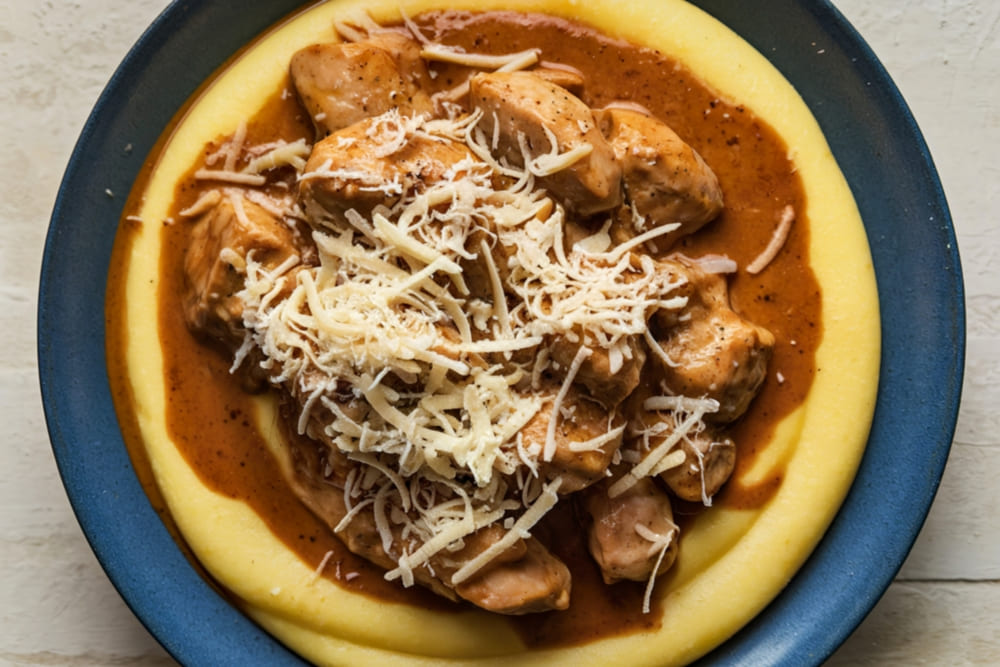 Polenta cremosa com frango
