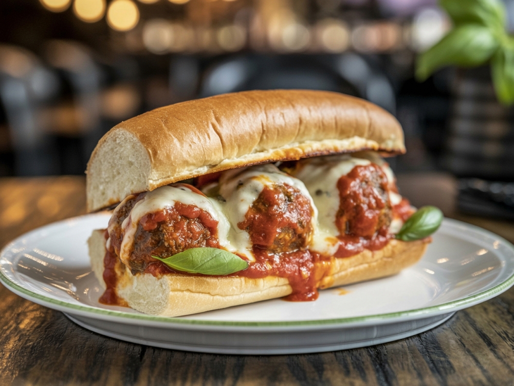 Sanduíche de almôndegas com queijo colonial italiano