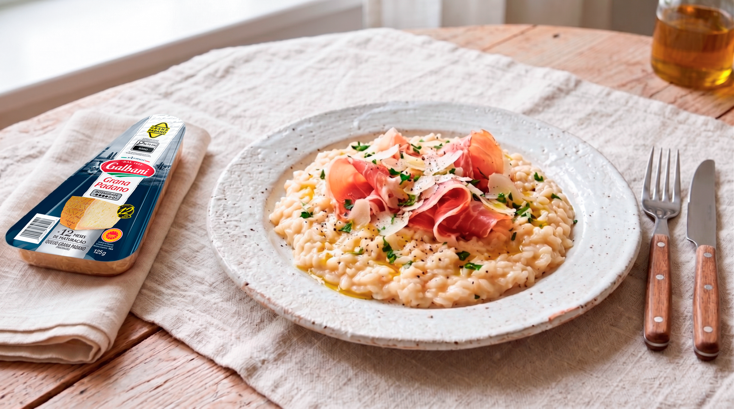Risoto de Grana Padano com presunto de Parma: o prato sofisticado perfeito para um jantar romântico